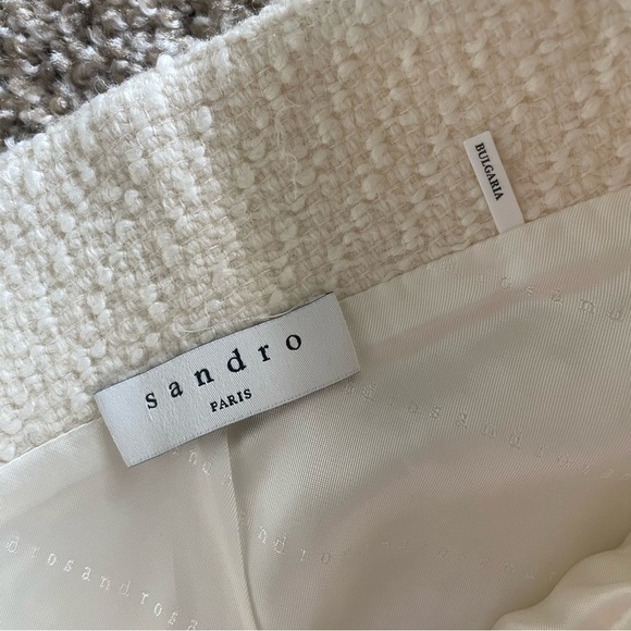 Sandro Dayna Tweed Wool Mini Skirt Women’s Size 2 Ivory White Pearl Button Lined - Picture 4 of 16
